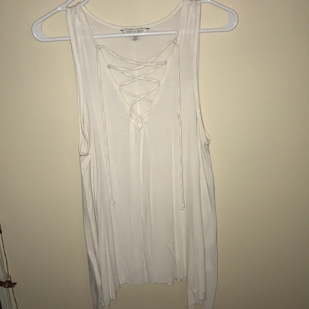 White lace up tank